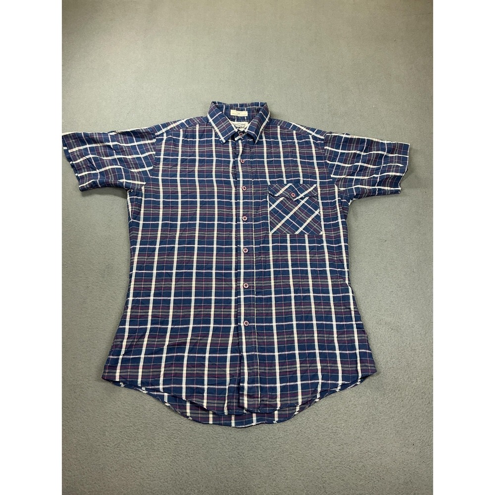 Levi Shirt Mens Medium Blue Plaid Short Sleeve Button Up Grunge 90s Vintage